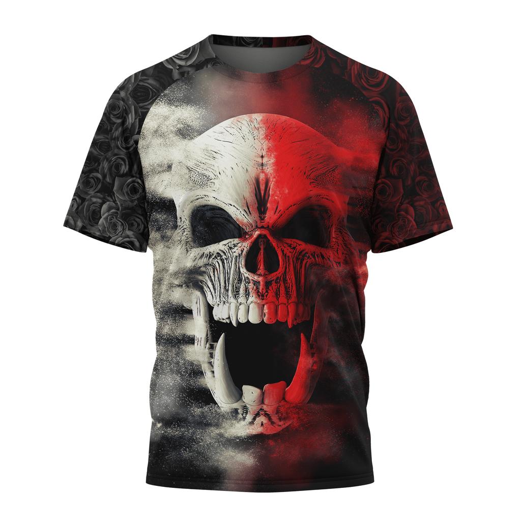 Summer Men T-Shirts 3D Printed Devil and Angel Skull Hip Hop Breathable Casual Round Neck Tops Short Sleeves Clothing