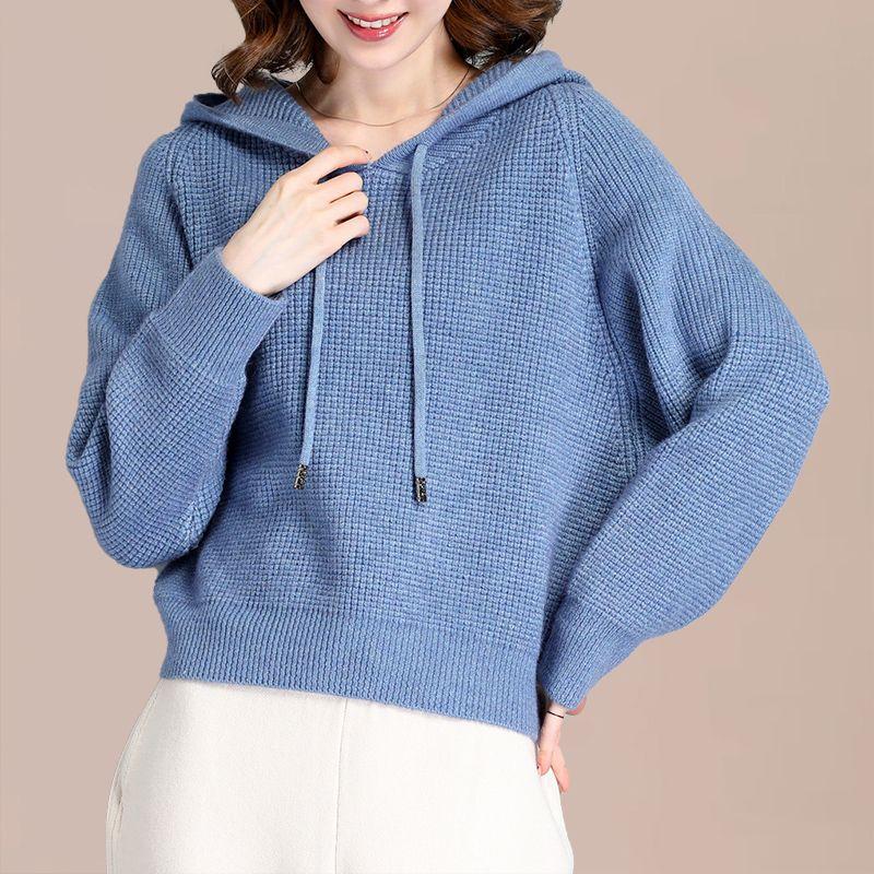 Pullover Sweaters Women Autumn and Winter Slouchy Wind Loose Wearing Bat Sleeve Top Hooded Sweater Knit Pullover Sweater Female
