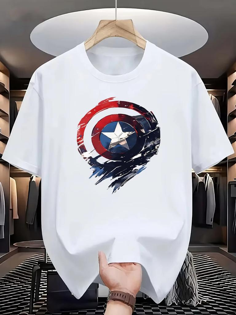 2026 new Captain America Shield Pattern Tshirt Unisexs Fashion Casual ShortSleeved Tshirt Summer Cool Tshirt