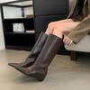 Модные ботфорты до колена в британском стиле с узким квадратным носком, женские черные туфли из мягкой кожи, однотонные, слипоны, на скрытой платформе, длинные ботинки-ботфорты
