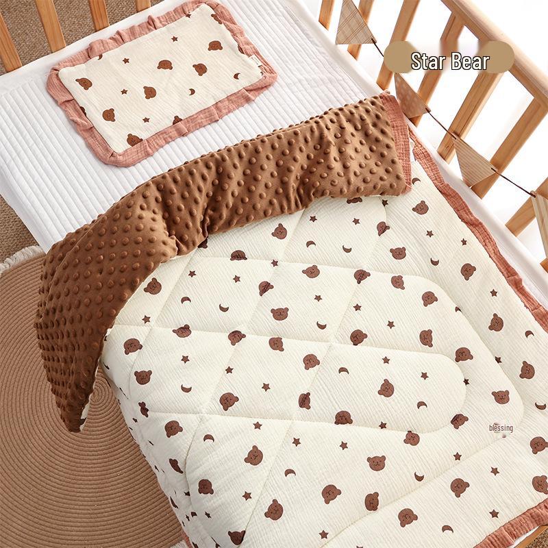 Three-Piece Pure Cotton Baby Bedding Set - Bean Cover Blanket, Cloud Pillow, Ruffled Quilt for Spring/Autumn