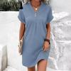 Летнее женское платье с V-образным вырезом на пуговицах с коротким рукавом, свободный однотонный пуловер, повседневная одежда, мини-платье