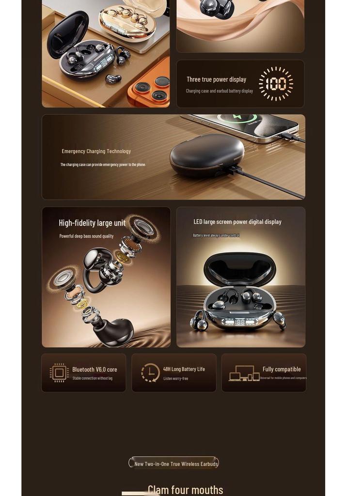 Новые беспроводные Bluetooth-наушники с клипсой на ухо - Высокое качество звука, Длительное время работы от аккумулятора B54