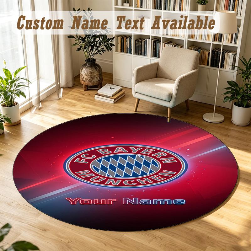 Round Rug Custom NameBayern Munich Pattern Non Slip Carpet Home Floor Decor