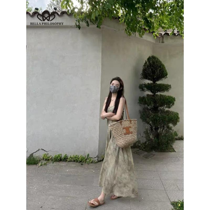 Платье с бретелькой на бретельках с цветочным принтом, женское весеннее и летнее пляжное платье в стиле французского ретро в стиле отпуска, свободное тонкое длинное платье