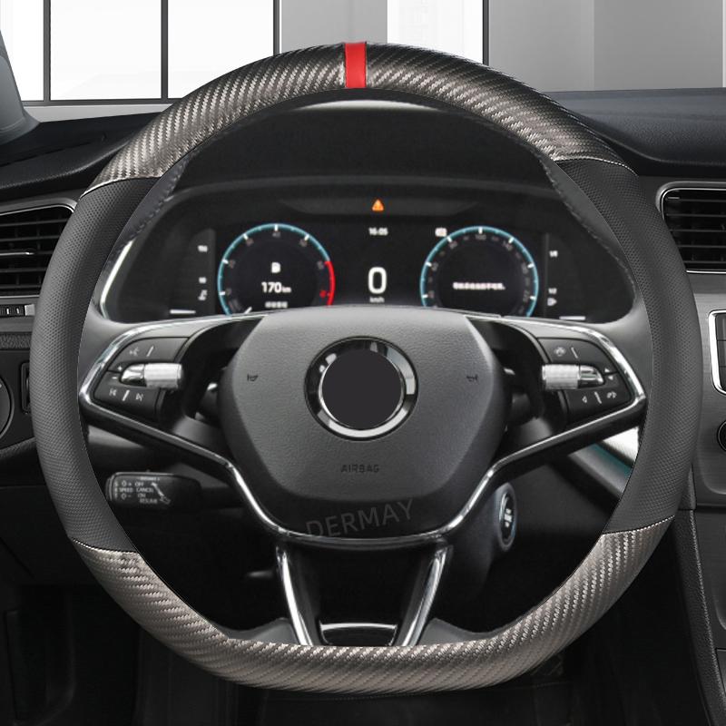 Для Skoda Superb 1 2 3 Автомобильный чехол на руль из углеродного волокна + искусственная кожа Авто интерьер