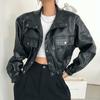 Jacket Coat Women's Slim Versatile Workwear Korean Version Short Heavy Industry Black Motorcycle Pu Leather Jacket Spring and Autumn Street Tops