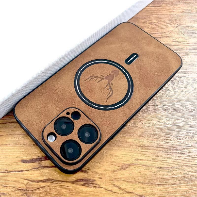 Luxury PU Leather Deer Case For iPhone 15 14 13 12 11 Pro Max 15Pro 14Pro 13Pro ProMax For Magsafe Wireless Charge Full Cover On