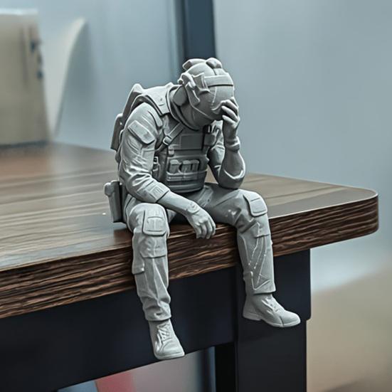 3D-печатная фигурка солдата jijijing, Сидящая тактическая статуэтка, Забавная уставшая скульптура для декора стола, полки, края
