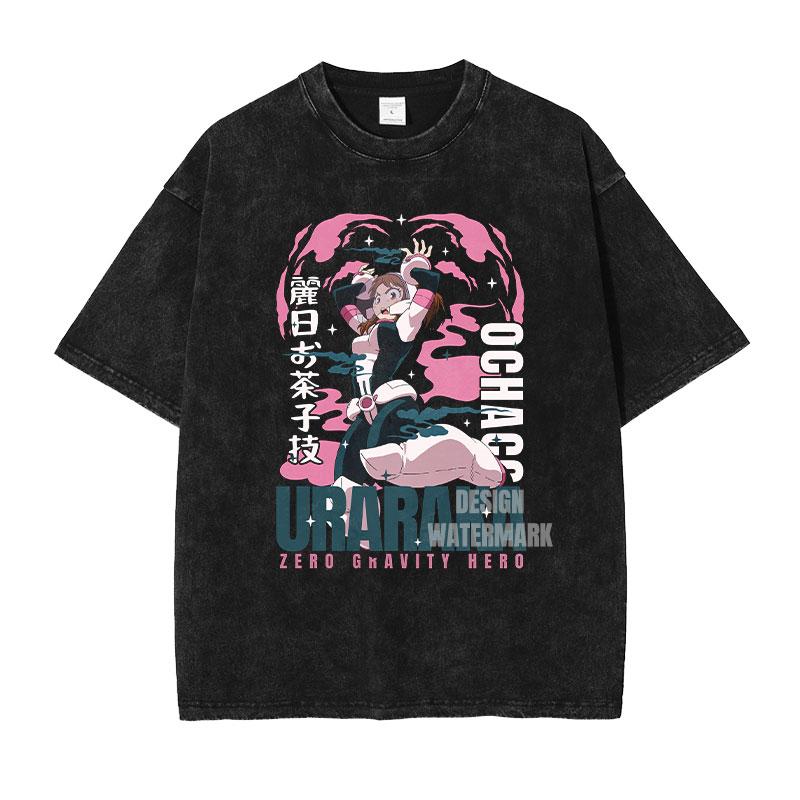 My Hero Academia Anime Tshirt OCHACO URARAKA Graphic T Shirt Vintage Washed Oversized Tshirts Women Men Short Sleeve Tees