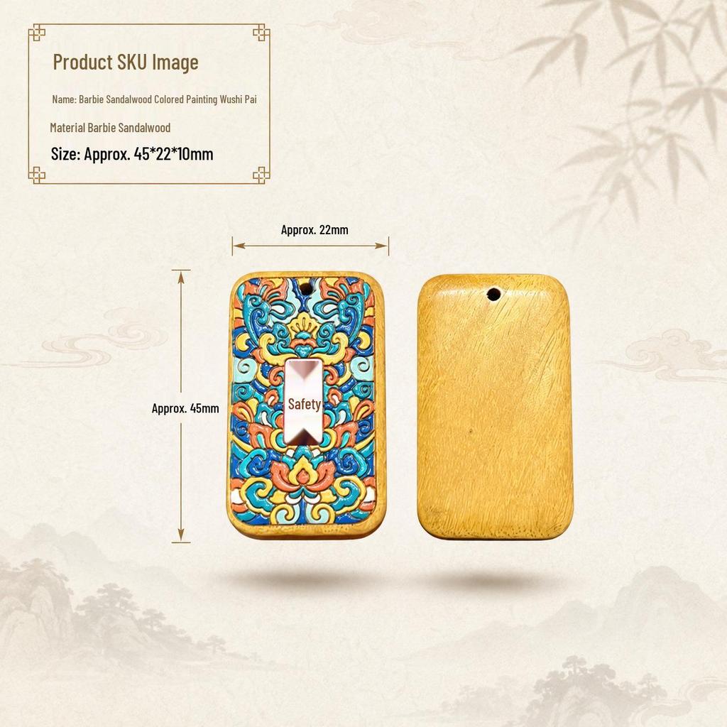 Sandalwood Peace Card: DIY Car Hanging Pendant & Keychain Accessory with National Style Colored Painting Relief