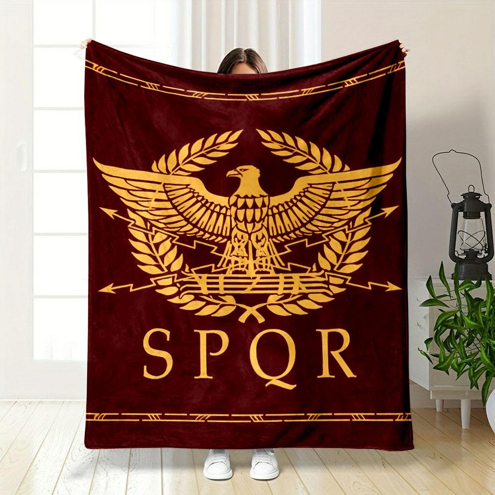 A gold eagle with spread wings, laurel wreath, SPQR inscription below. for all seasons blanket lunch break throw gift