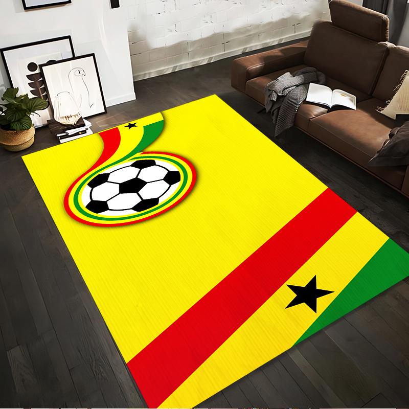 Soccer Ball with Ghana Flag Colors Rug Non-slip rug suitable for living room and bedroom sofas.