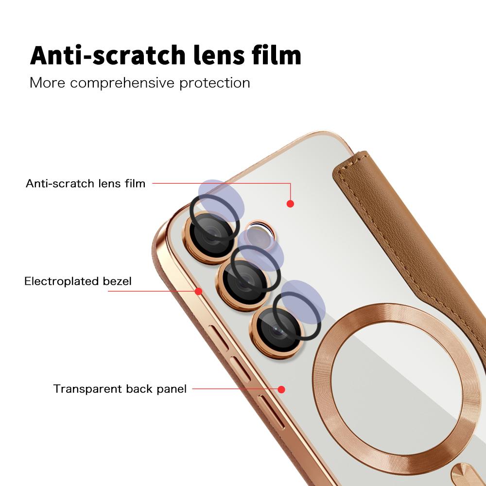 Магнитный кожаный чехол-кошелек для телефона Samsung S22 S23 S24 S25 plus Ultra A55 A35 A16 A05 с откидной крышкой и беспроводной зарядкой, держатель для карт Magsafe