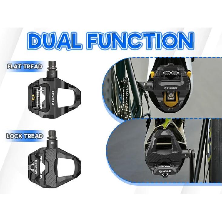 BUCKLOS Bike Lock Pedals For SPD-SL Carbon Fiber Wear-resistant Pedal 9/16 Dual Function Non-slip Flat Road Bike Pedal Bike Part