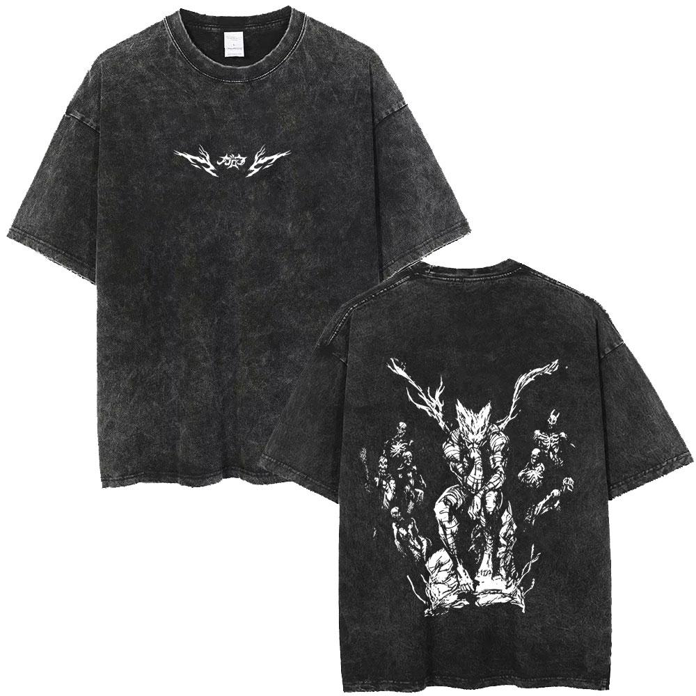 Anime One Punch Man Vintage Washed T-shirt Manga Saitama Garou Graphic T Shirt Fashion High Quality Cotton T-shirts Unisex