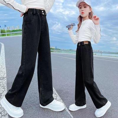 Детские джинсы, широкие брюки для девочек, свободные брюки для детей, прямые джинсовые брюки для малышей
