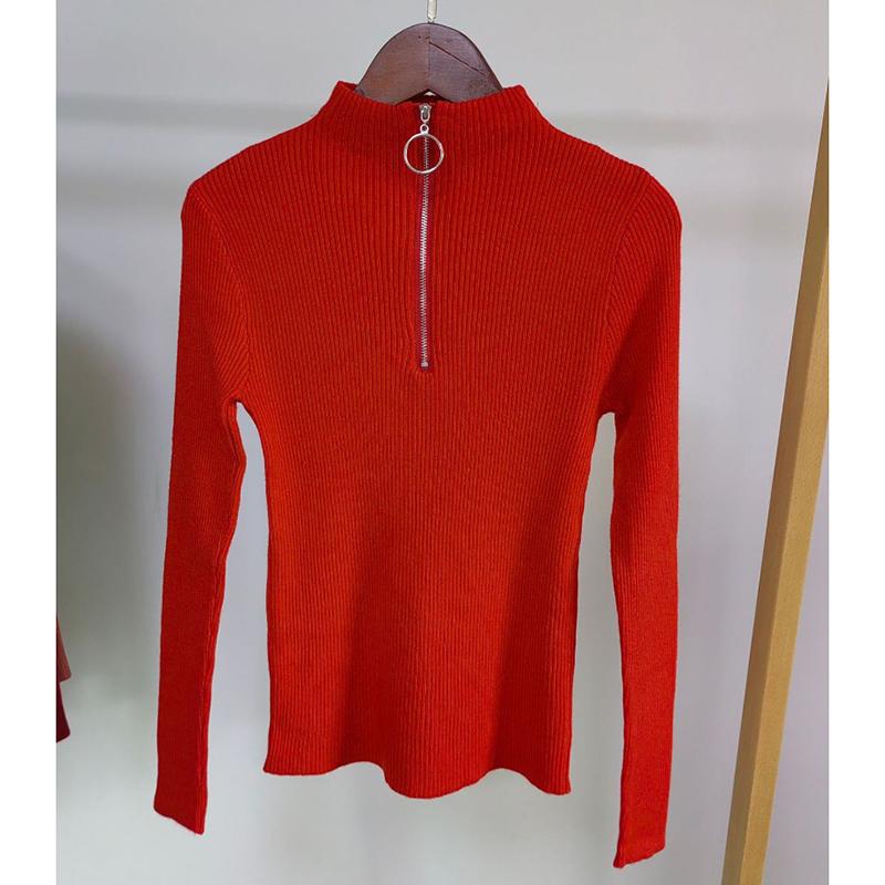 Autumn and Winter Half High Collar Zipper Knitted Sweater Women Fashion Long Sleeve Warm Base Women Sweaters Tops Solid Slim Pullover Knitwears 24966