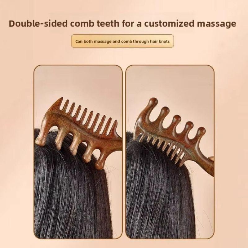 Large Tooth Scalp Massage Comb Wide Thick Anti-Static Natural Sandalwood Hairbrush Blood Circulation 2 in 1