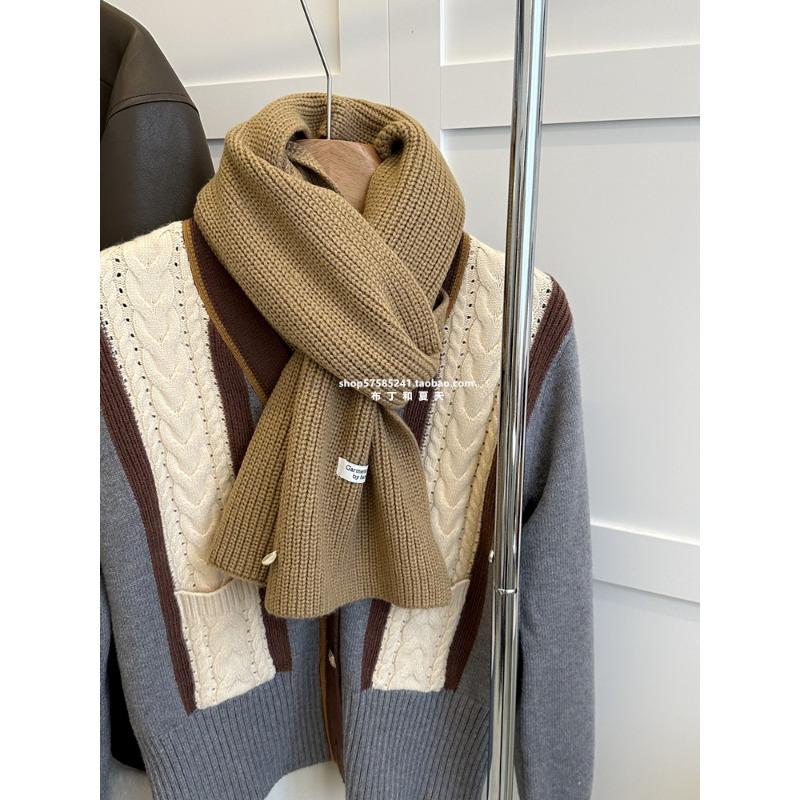 Korean Sheep Wool Knitted Wool Scarf for Women In Autumn and Winter White and Thick Warm and Solid Color Scarf for Couples with A Sense of Atmosphere