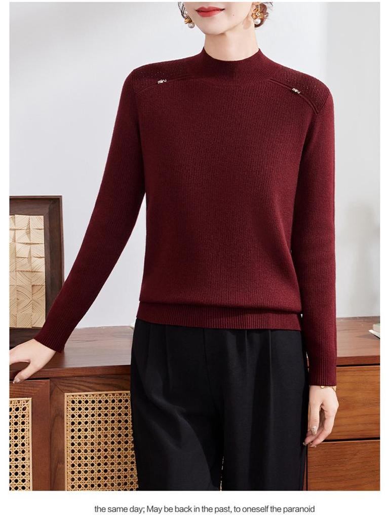 Mom's Winter Plus Velvet Red Sweater for the Year of the Horse - Warm Middle-Aged Women's Base Layer Top