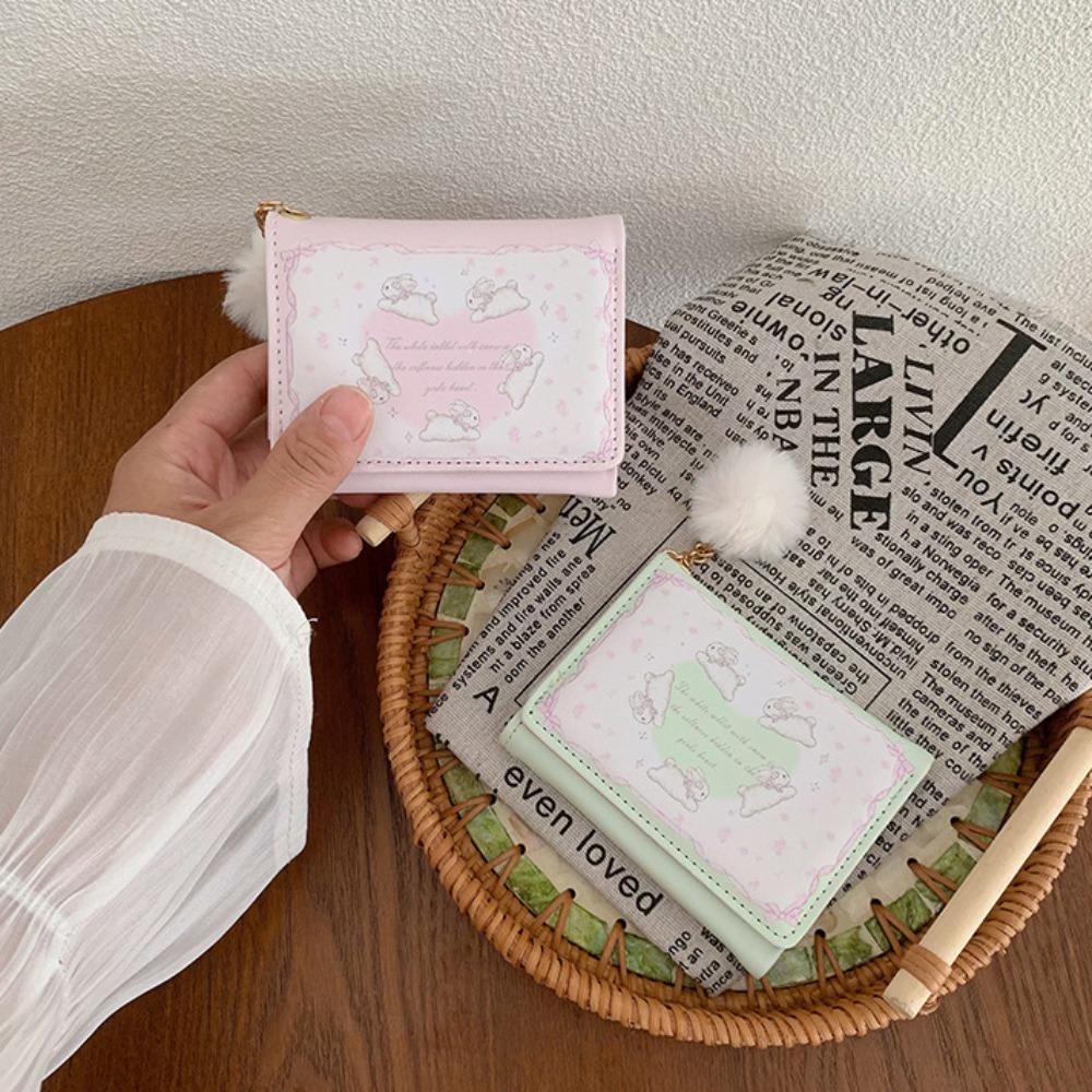 Плюшевый Кролик Кошелек-Сумка Короткий Трехскладной Кошелек в Форме Сердца Элегантный Карманный Кошелек-Кролик Для Девочек