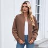 Women Coat Stand Collar Long Sleeve Zipper Closure Baseball Jacket with Pockets Solid Color Sport Outerwear