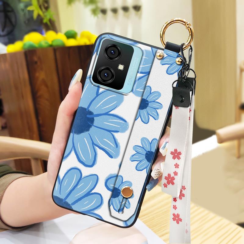 Silicone Flower Phone Case For Blackview Oscal C70 Kickstand Waterproof Dirt-resistant Shockproof Wrist Strap Durable