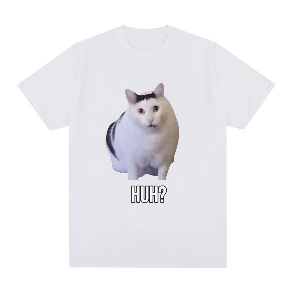 Cat Saying Huh? Funny Meme T-shirt Men Women Breathable Short Sleeve T Shirts Fashion Harajuku Tee Shirt