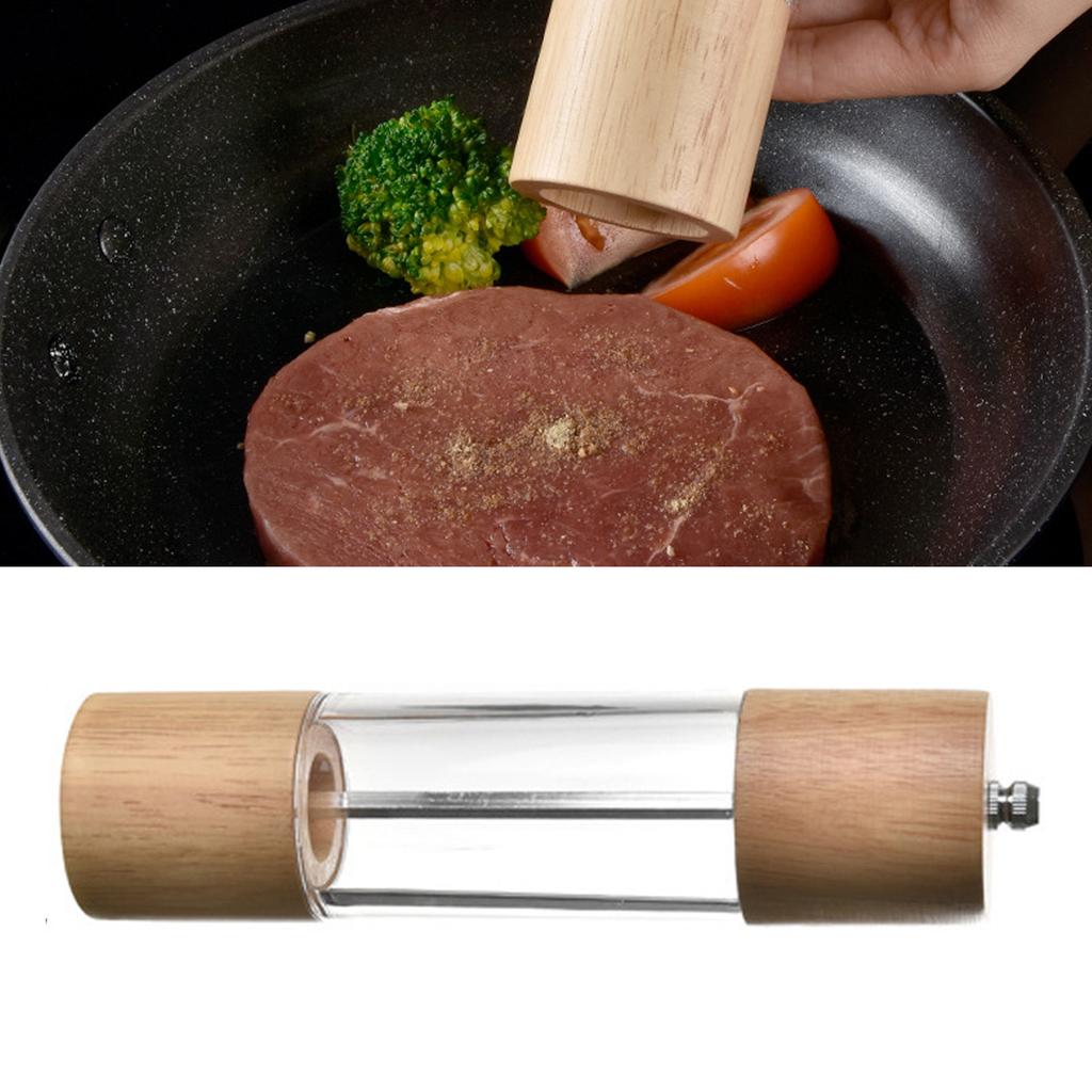 Manual Pepper Grinder Multifunctional Efficient Grinding Oak Patchwork Acrylic Pepper Mills Shakers L