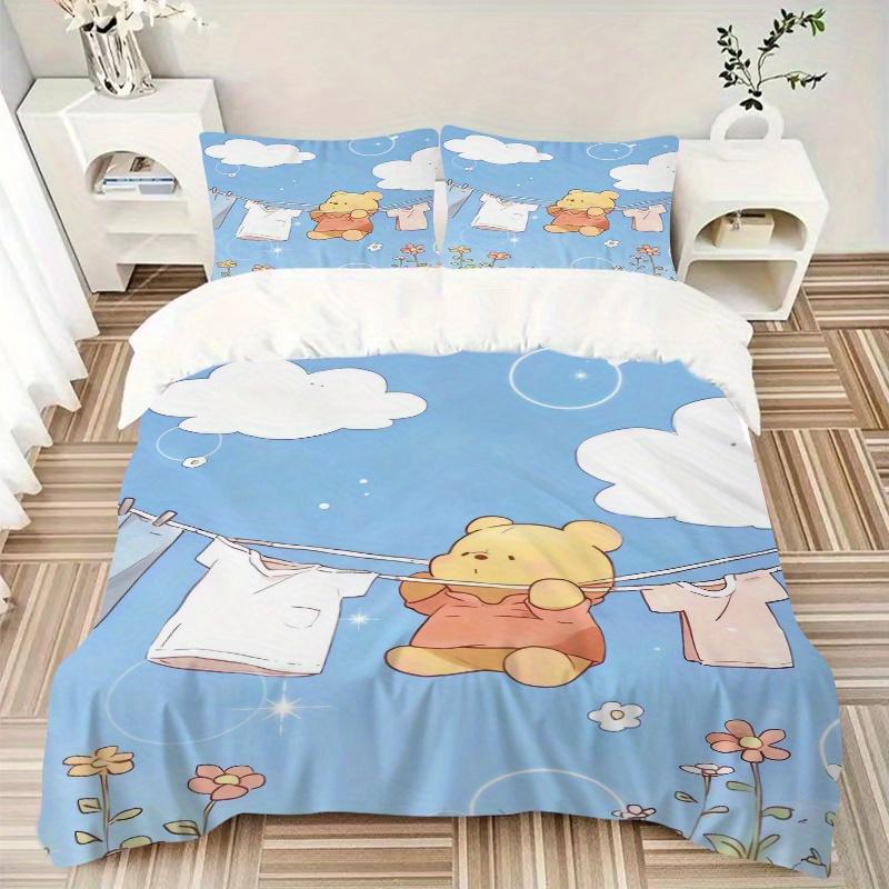 3pcs Cute Pooh Bear Printed Bedding Set, Soft and Comfortable Quilt Cover for Bedroom, Guest Room (1 Duvet Cover + 2 Pillowcases, Pillow Core Not