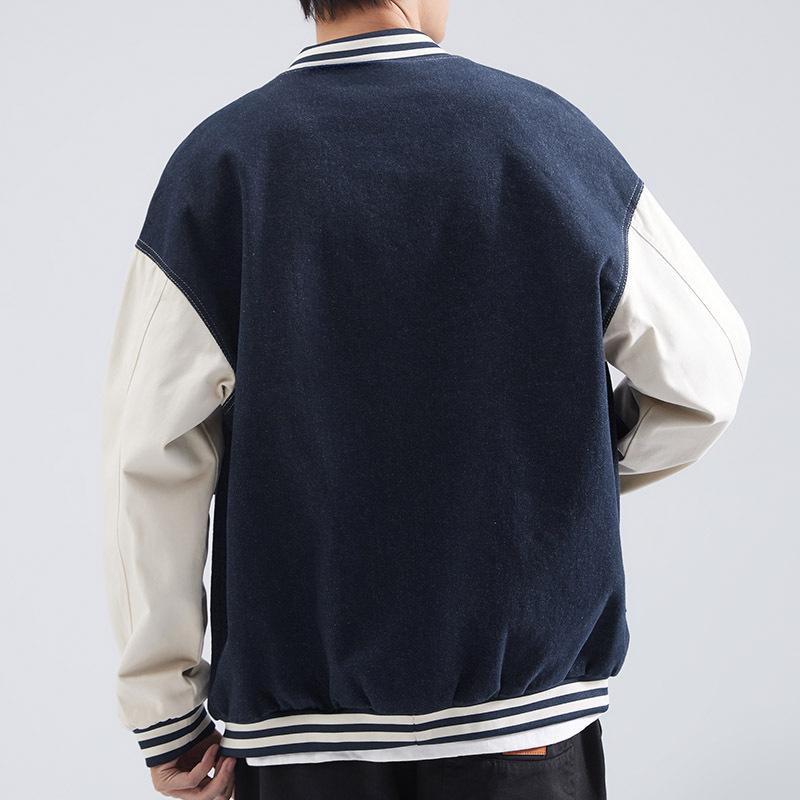 Hansca American Retro Contrasting Denim Jacket Men'S Trendy Brand Loose Large Size Lapel Baseball Jacket Jacket