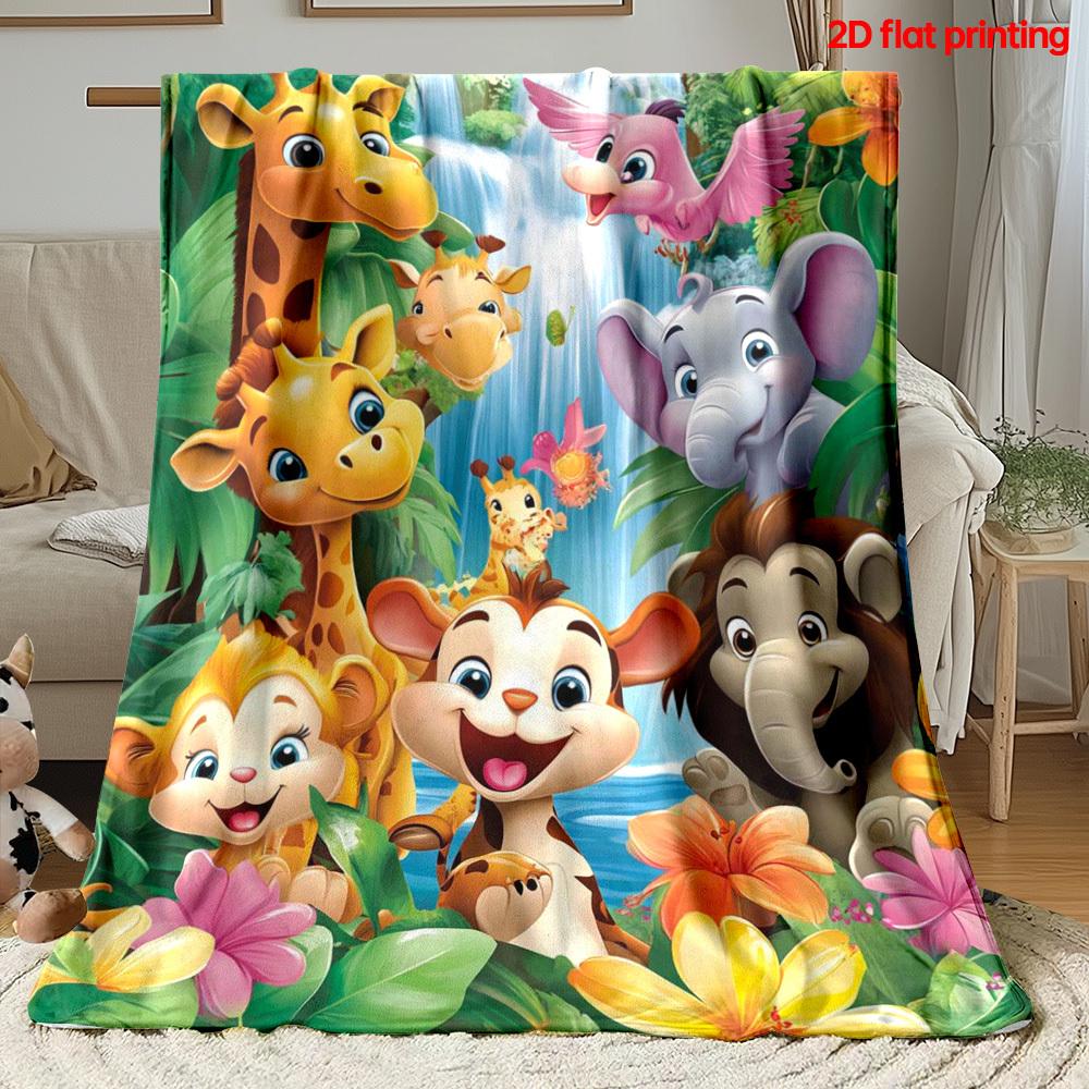 1pc Colorful Outdoor Portable Blanket with Jungle Animal Motifs - Lightweight Home Goods Bed Blanket, Suitable for Travel And Camping, Living Room, Of