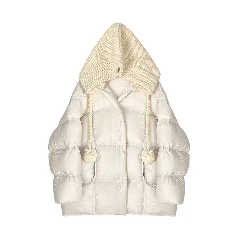 Зимняя рождественская красная куртка-пуховик 2024 года средней и длинной толщины 90% со съемной шапкой из белой утиной шерсти