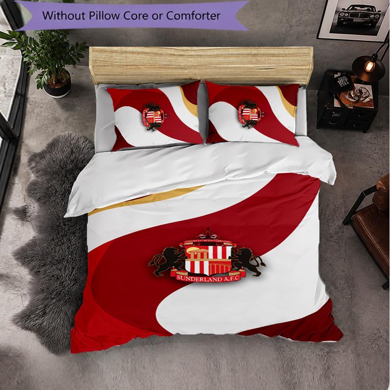 Sunderland Football 3 Piece Bedding Set Soft Duvet Cover Set with Pillowcases Printed Bedroom Decor Set for Home