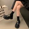 Ретро черные британские туфли на толстом каблуке и платформе из маленькой кожи женские 2025 новая коллекция осень-зима универсальные французские туфли-лодочки Мэри Джейн