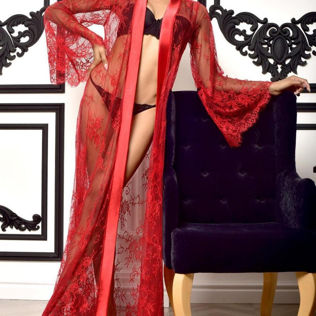 European & American New Sexy Women's Mesh See-Through Long Lingerie Robe Set