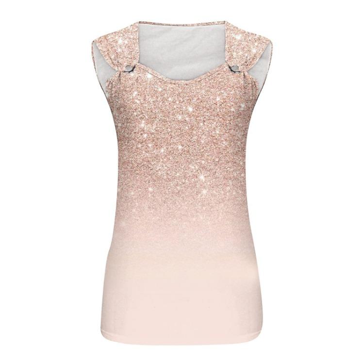 Women Casual Summer Basic Flowy V Neck Sleeveless Deep Side Cut Printed Tank Top