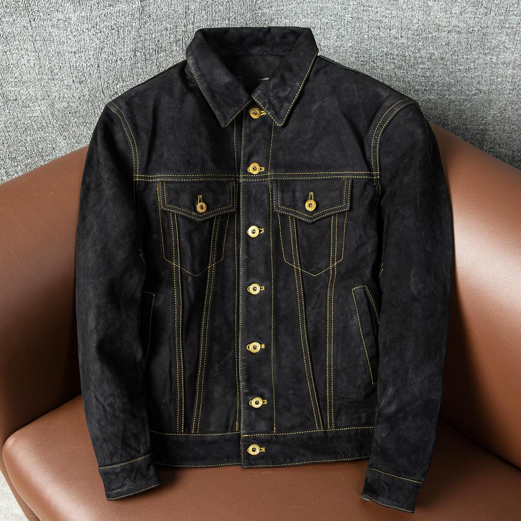 Мужская куртка из натуральной овчины, замшевое ковбойское пальто, приталенная, короткая, модная, для осени и зимы