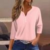 Жен. Футболка Футболка С принтом Пуговицы Рукав 3/4 Повседневные Выходные Мода Классический Классический V-образный вырез Обычный Верх