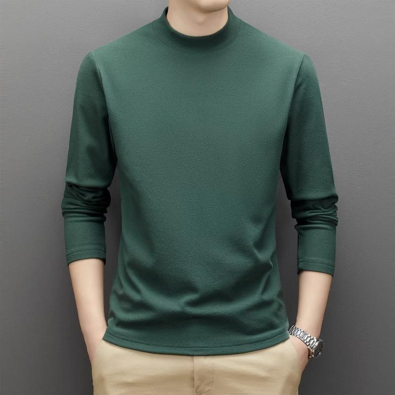 Double-sided Velvet Semi-high Collar Men's Long-sleeved T-shirt Warm Bottoming Shirt