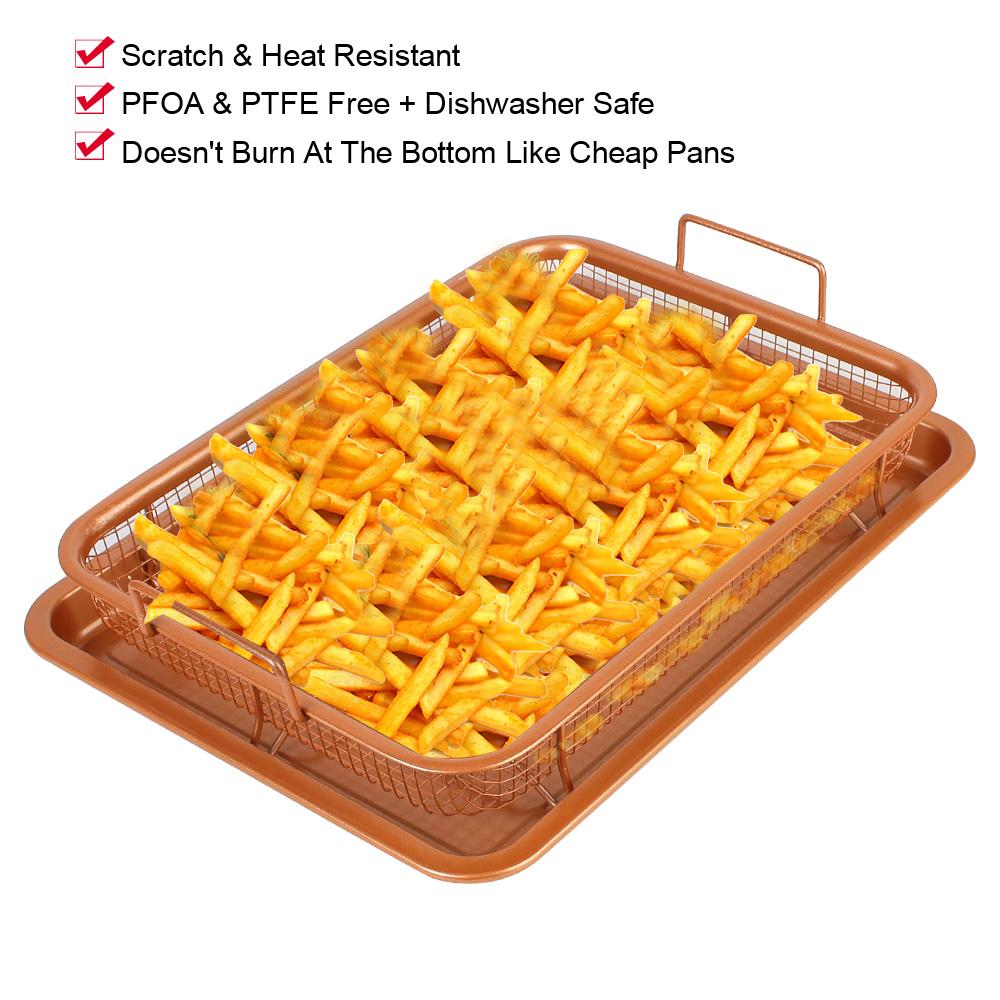 Oil Frying Baking Pan Grill Crispy Mesh Stainless Steel Baking Tray Copper For Oven Air Fryer BBQ Non-stick Chips Basket