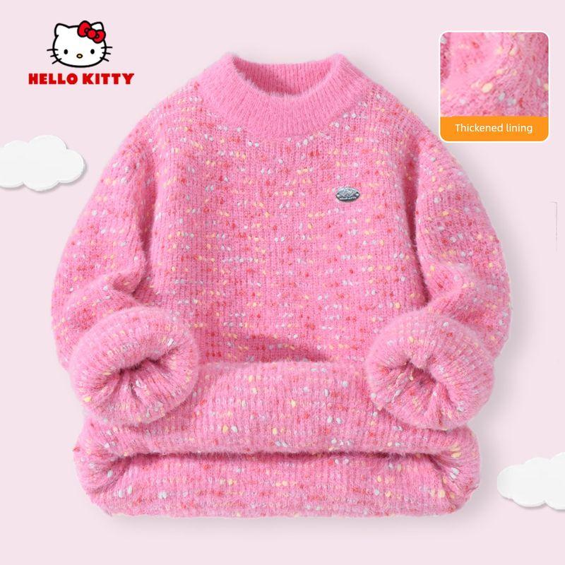 Hellokitty Kidsren's Knitwear 2025 New Style Girls' Base Layer Knitwear Mink Velvet Fleece-Lined Warm Top