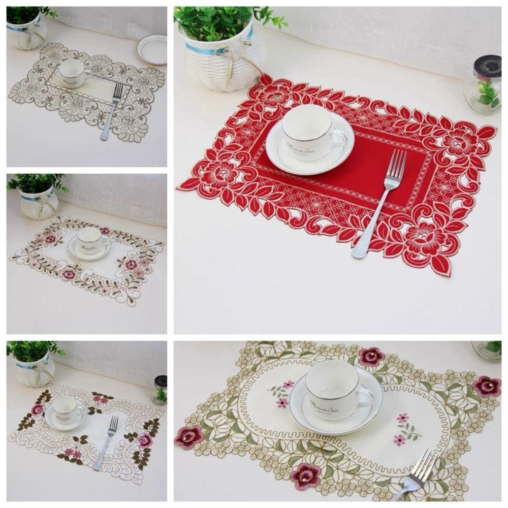 Большая вышитая кружевная салфетка из ткани, нескользящая, цветочная, подставка под обеденный стол, отель