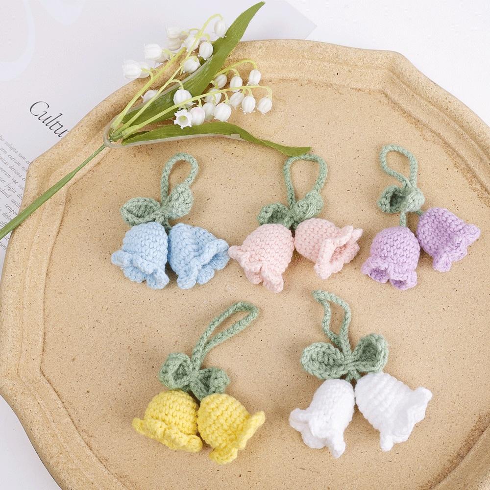 Lovely Handmade Knitted Bell Orchid Keychain for Women Girls Romantic Flower Pendant Handbag Ornament Car Accessories Gifts