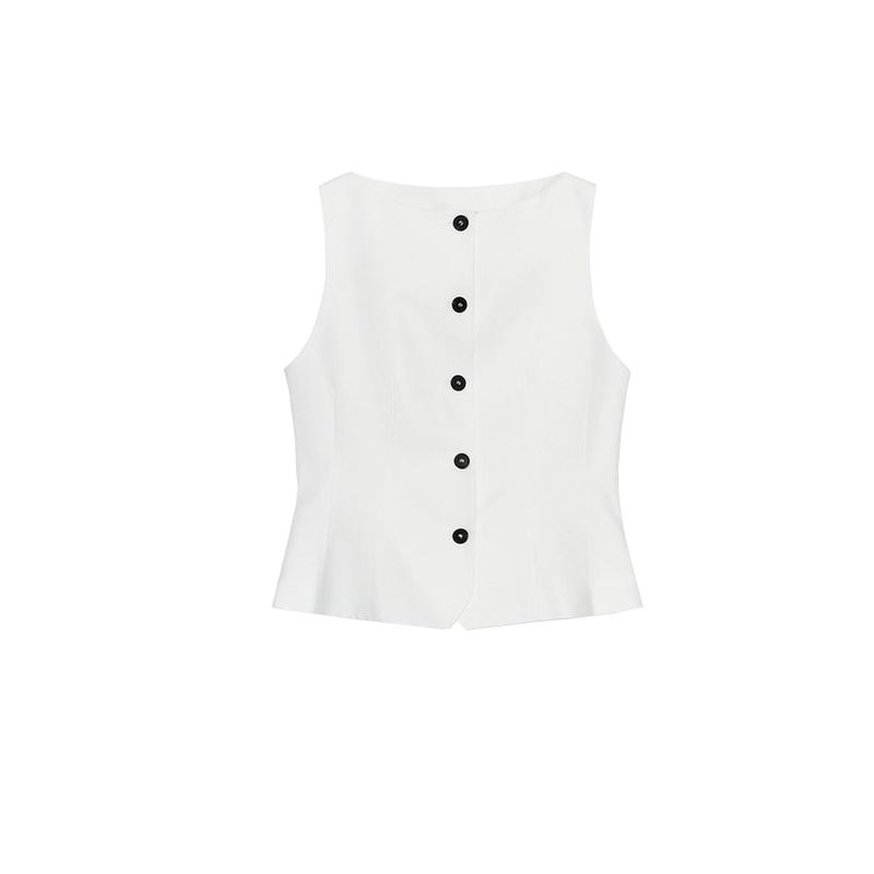 Linen Blended Cropped Short Skirt Hem Vest 3748330 Pleated Mid-Waist Wide Faded Pants 3218330