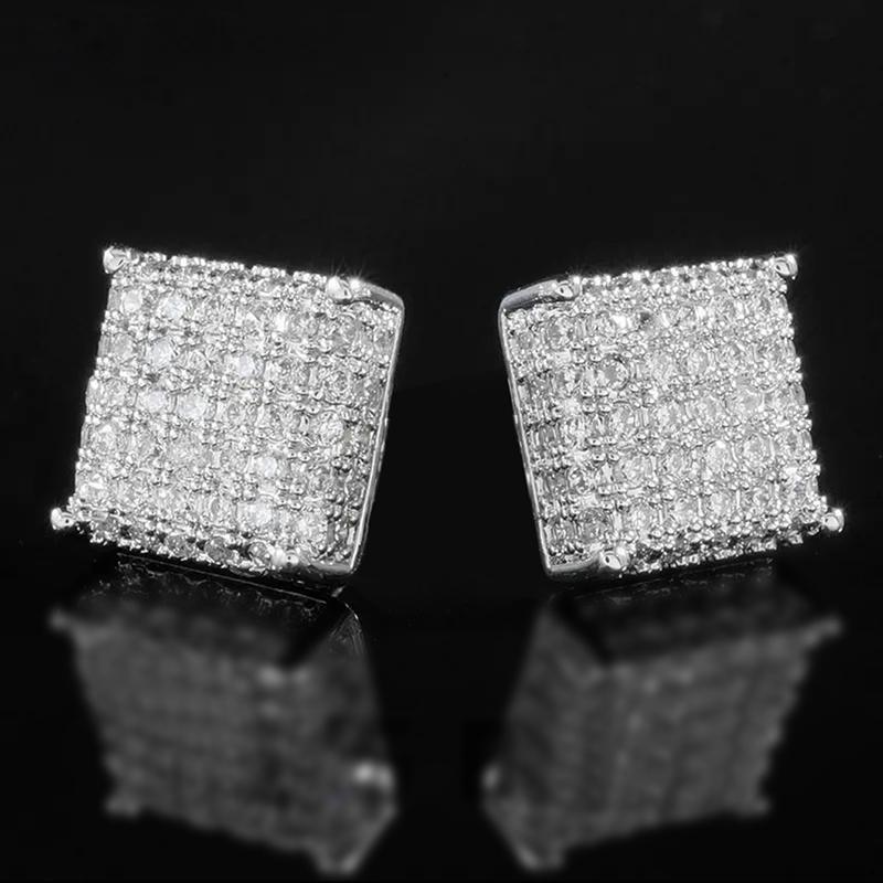 Huitan Women Men Stud Earrings Classic Square Shaped Ear Stud Piercing Sparkling Cubic Zirconia Daily Wearable Versatile JewelryGood product