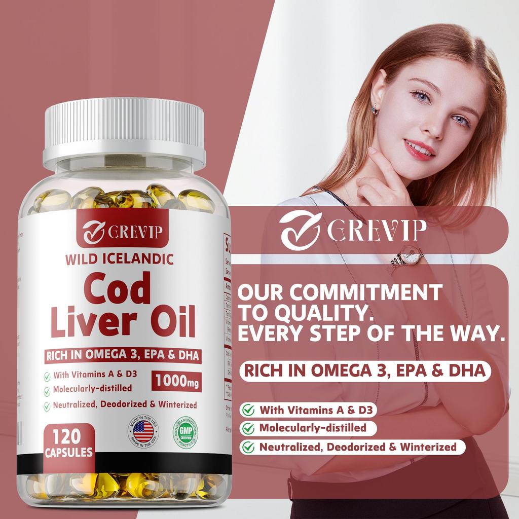 Grevip - Cod Liver Oil Capsules - Heart, Brain, Joint Health, and Immune System Health