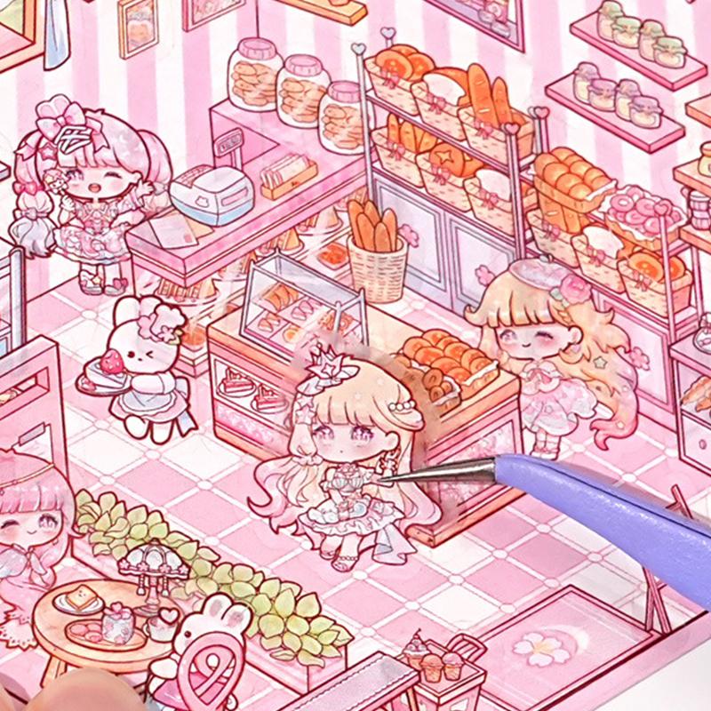 1 комплект забавных наклеек для супермаркета, кондитерской, милые наклейки с изображением мультяшных сцен, креативные трехмерные наклейки для укладки в домике