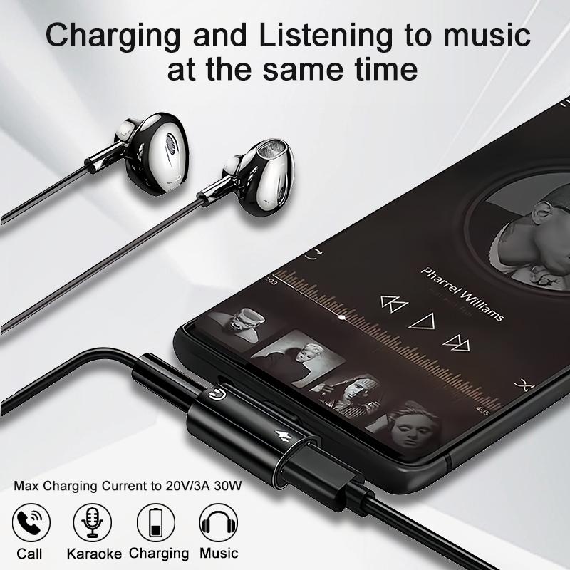 USB Type C на 3,5 мм адаптер для наушников и зарядного устройства 30 Вт, разветвитель для быстрой зарядки с аудиоразъемом Aux для Samsung Galaxy S24 23 Ultra